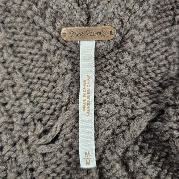 Free People Sweater Vest Tunic Mini Dress Size M Brown Cable Knit Wool Alpaca - Picture 3 of 6